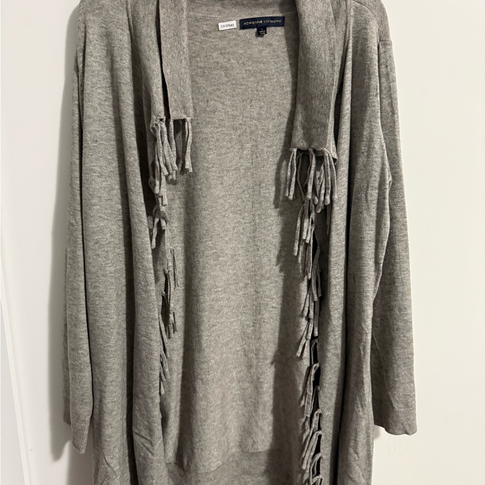 Adrienne Vittadini Gray Fringe Cardigan